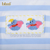 Nice striped boy bubble with smocked elephants - BC 914