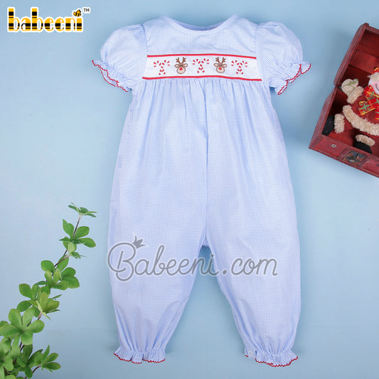 Reindeer & candy hand smocked baby bubble – DR 3469
