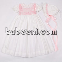 White geometric smocked Christening Gown - CG 04