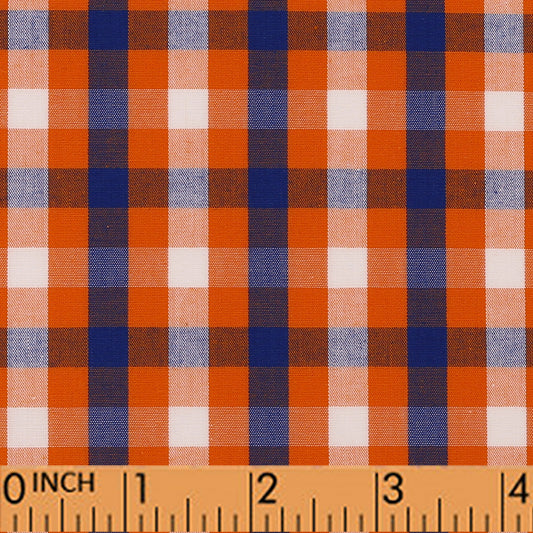 M74- Orange, navy and white plaid fabric