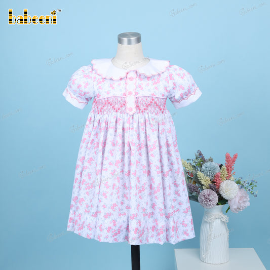 Geometric Dress Pink Floral 3 Buttons On Front For Girl - DR3633