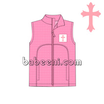 Lovely pink sleeveless jacket with hand-smocked cross - PO 18