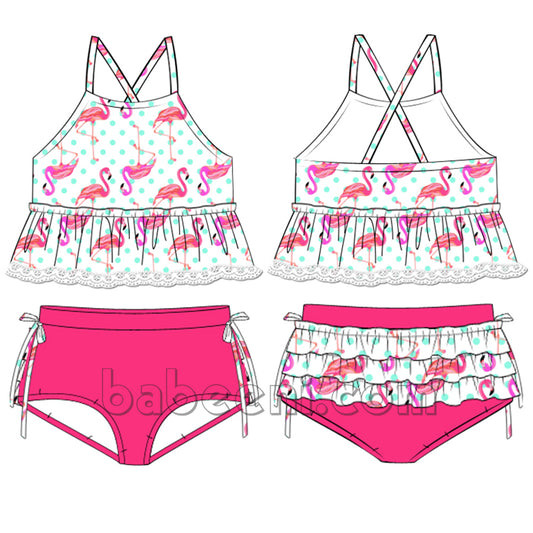 Stunning floral flamingo bikini for little girl - SW 434