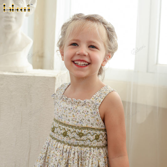 DR4402 – Girls’ ECO Smocked Flared Dress with Lace Hem