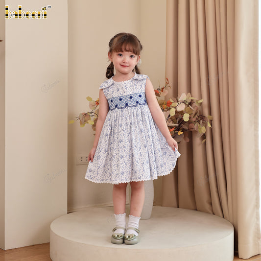 DR4406 – Girls’ ECO Smocked Flared Dress with Lace Trim
