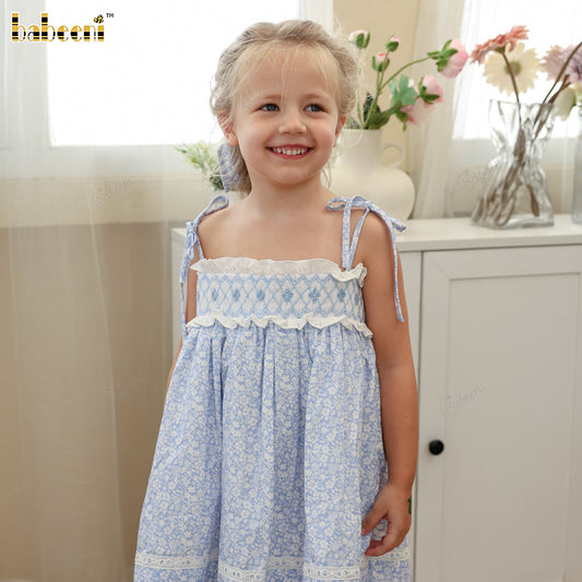 DR4415 – Girls’ ECO Smocked Flared Dress with Tie Straps