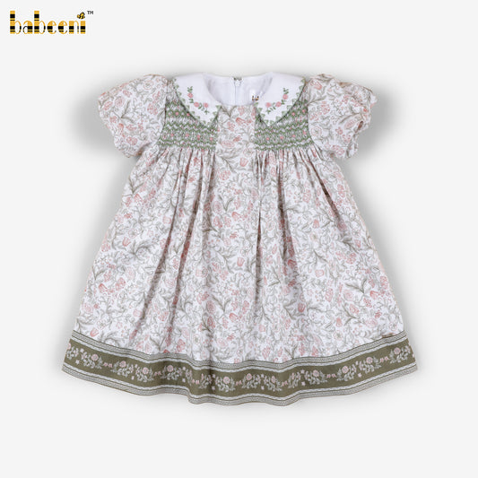 DR4520 – Vintage Floral Smocked Dress with Border Trim