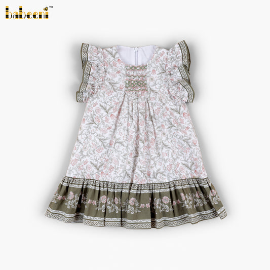 DR4529 – Girls’ Smocked Floral Dress with Contrast Border
