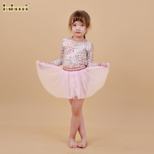 DR4534 - Floral Blush Rashguard Swim Set with Tulle Skirt