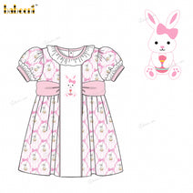 Girl Hand Embroidered Pink Bunny Dress - DR3832