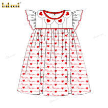 Girl French Knot Red Heart Dress In White - DR3851