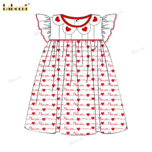 Girl French Knot Red Heart Dress In White - DR3851