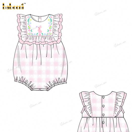 Girl Bubble Bunny Embroidered In Pink  - DR3835