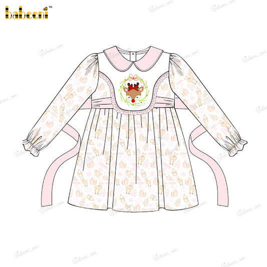 Girl Belted Dress In Pink Custom Name Embroidered - DR4047