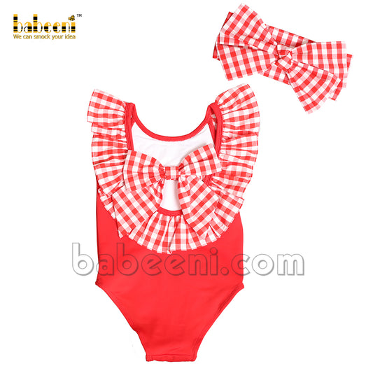 Plain swimwear red rash guard for little girls - SW 524