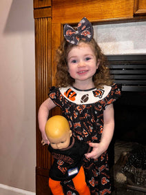 Smocked Bishop Dress With Tiger Rugby Ball For Girl