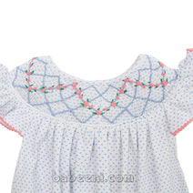 Tiny flower geometric smocked girl bubble - DR 2940