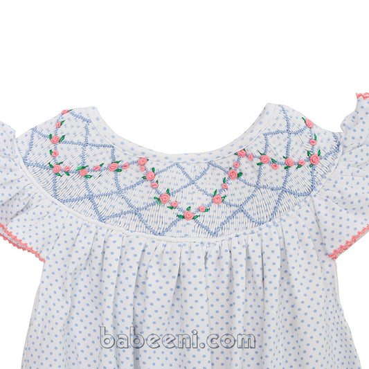 Tiny flower geometric smocked girl bubble - DR 2940