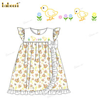 Girl Yellow Duck Hand Embroidered Dress - DR3831