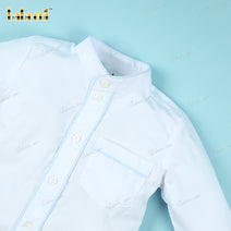 Collarless Shirt In White With Blue Accent For Boy - BC1099