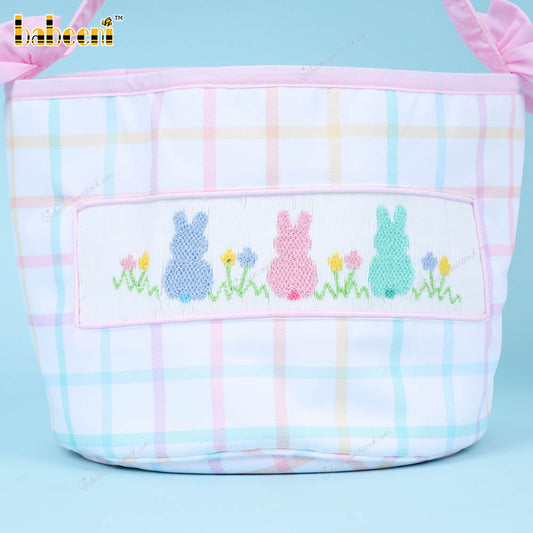3 Rabbits Blue Pink Green On Pink Easter Bag - KB69