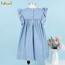 Girl Embroidered Flowers Blue Dress - DR3804