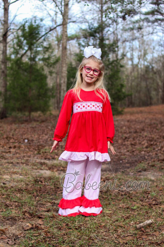 Lovely girl heart smocked clothing