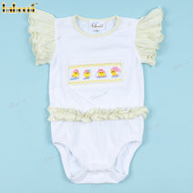 Smocked Bubble White And Yellow Duck For Girl - DR3762