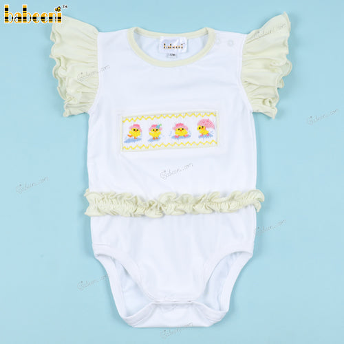 Smocked Bubble White And Yellow Duck For Girl - DR3762