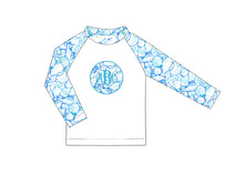 S104- blue seashell rash guard printing 4.0