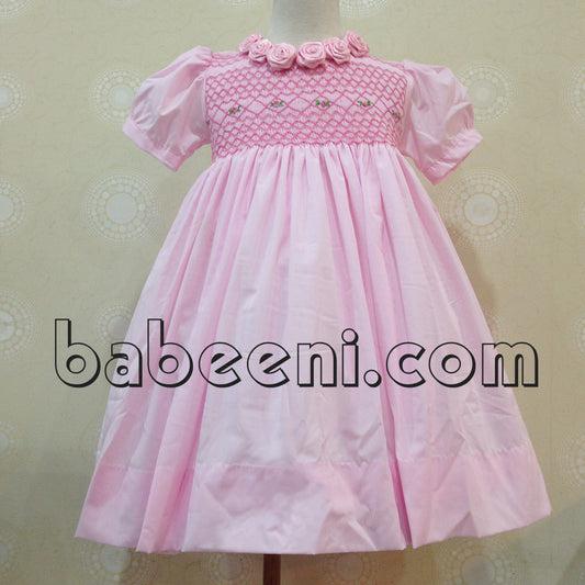 Pink smocked dress for little girl - DR 2075