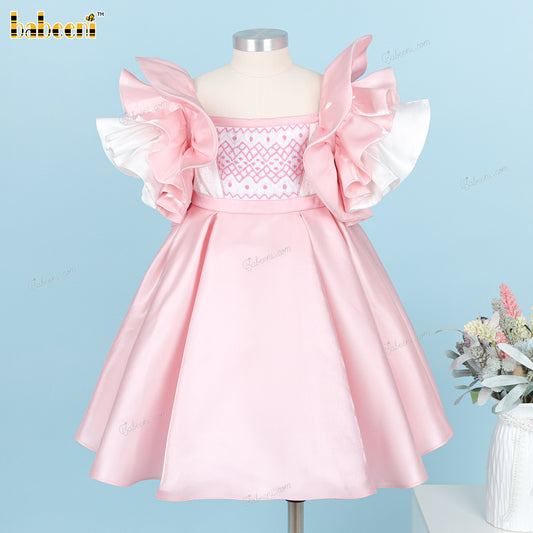 Girl Analogous Pink Taffeta Geometric Dress - DR3807