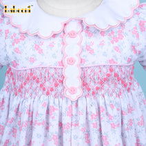 Geometric Dress Pink Floral 3 Buttons On Front For Girl - DR3633