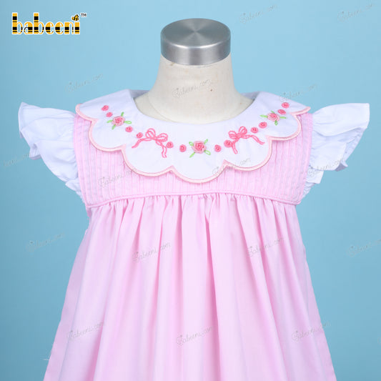 Pink Flower Hand Embroidery Dress For Girl - DR3624