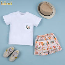 Boy 4.0 woven printing with hand embroidery avocado - DR4170