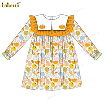 Girl Dress Little Orange Pumpkin Embroidered - DR4026