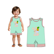 Nice green shortall for boys with big rabbit embroidery - DR4145