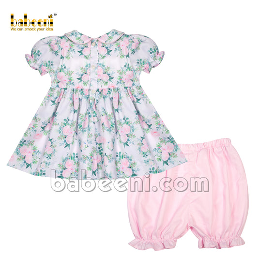 Lovely geometric floral smocked short set for little girls- DR 3122