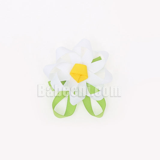 White Green Flower Hair Bow HB 64