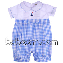 Lovely sailboat hand embroidered bubble for baby boys - BC 663