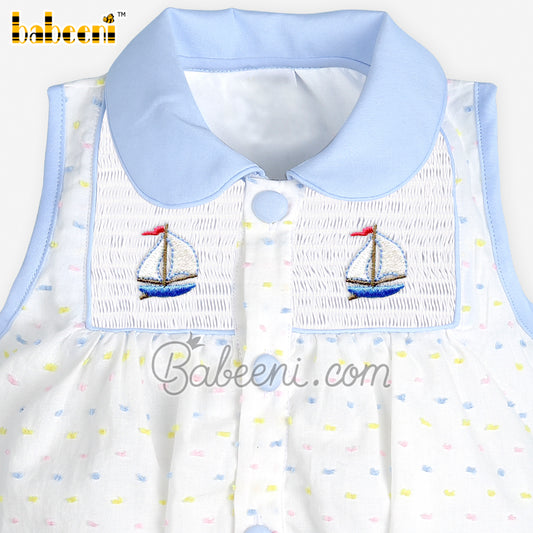 Sailboat hand embroidery bubble for little boys – BC 1001