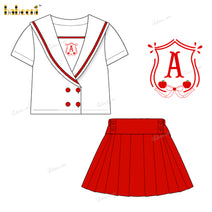 Girl Outfit White And Red With Letter A Embroidered - DR3963