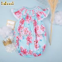 Smocked flowery geometric  pink Peony girl  bubble - DR 3048A