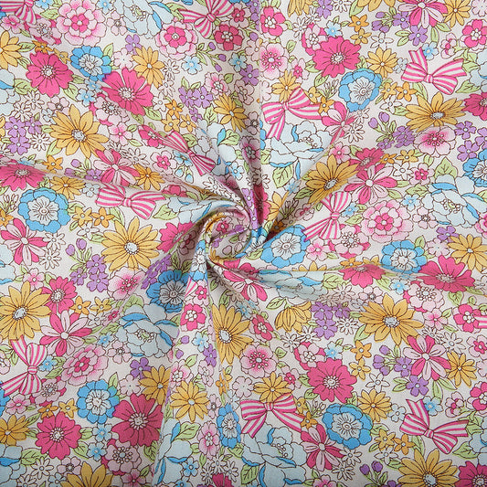F217- Carmine pink stripe bow with sunlight floral printing 4.0 fabric
