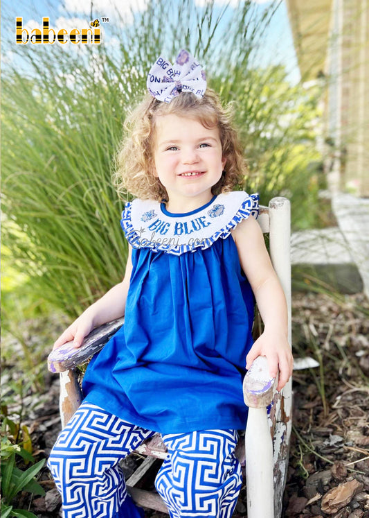 Big Blue hand-smocked baby girl's clothing set