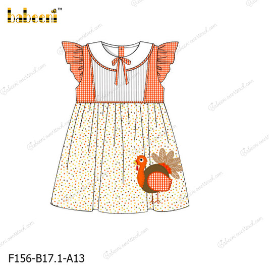 Thanksgiving Hand Embroidery Turkey Dress For Girl - DR3756