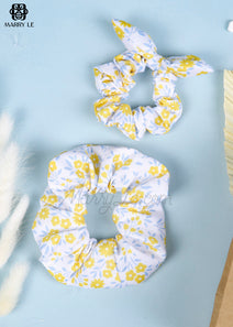 YELLOW WILD FLORAL DIGITAL PRINTED SCRUNCHIES - MD366