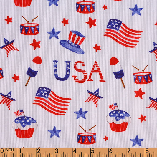 F56- Ice cream, Cupcake in The 4th of July printed 4.0 in pique fabric