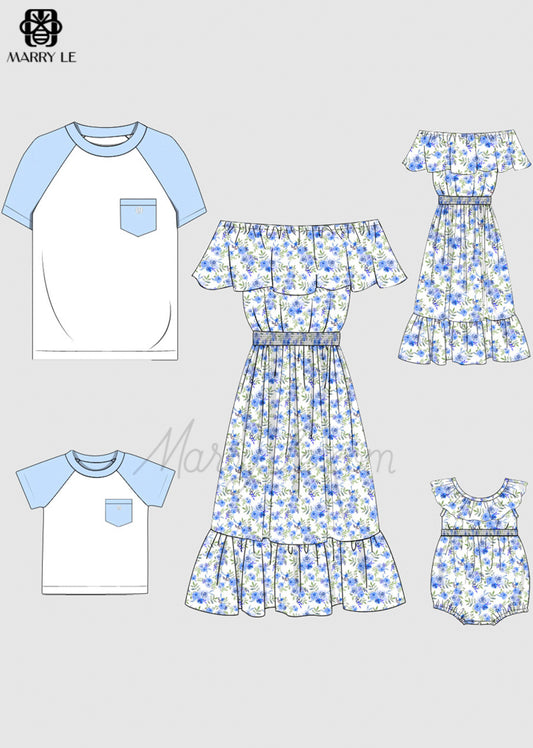 FAMILY MATCHING OFF SHOULDER SLEEVELESS MIDI DRESSES AND TSHIRTS SETS - MD450