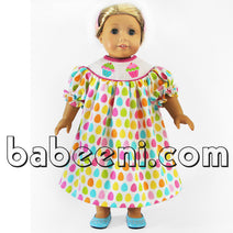 Colorful cupcakes bishop smocked dress for doll - D 035